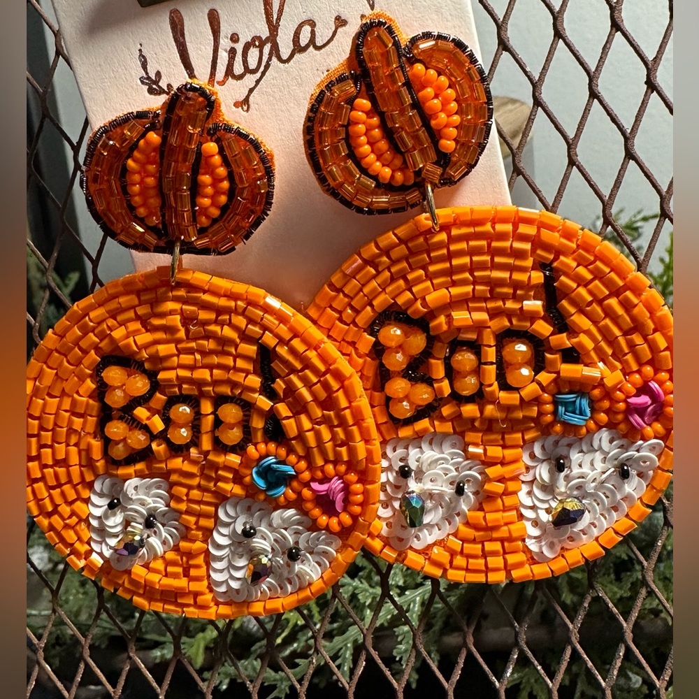 Boo Orange Round Saucer Seed Bead Earrings